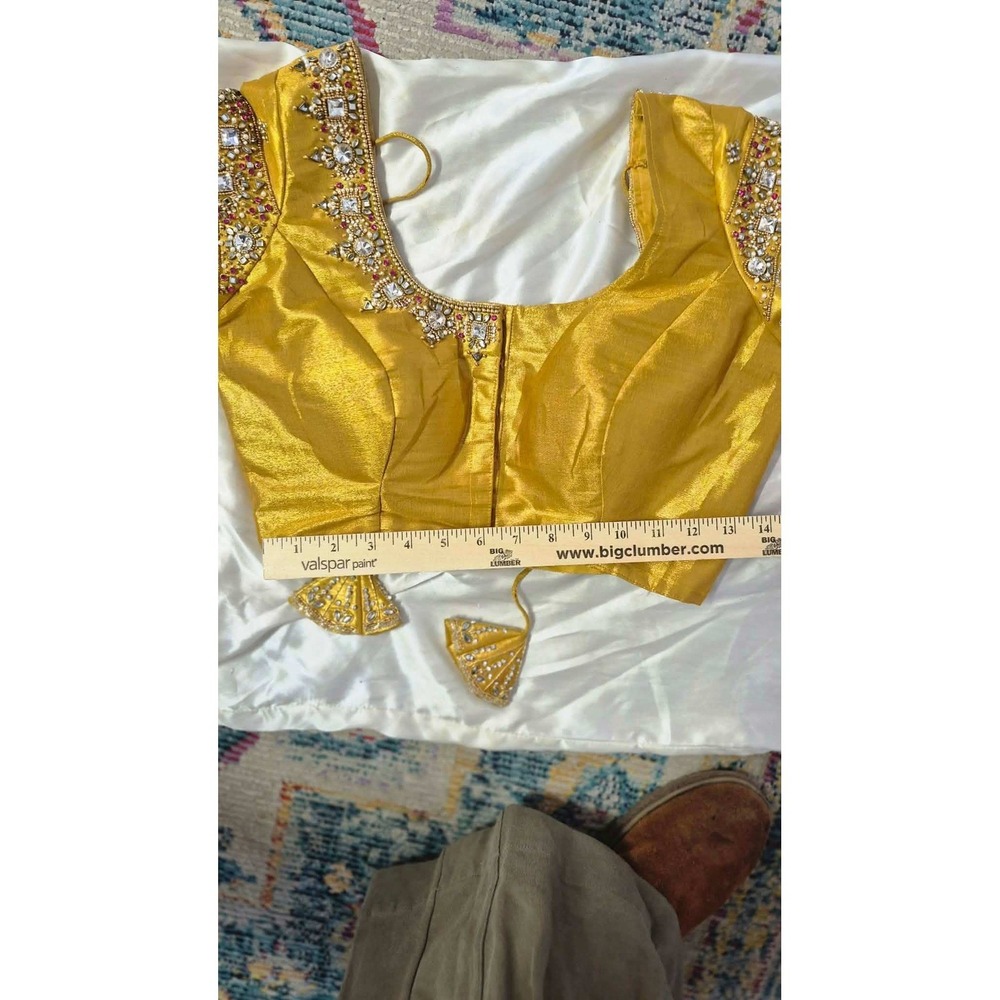 Vintage Silk Embroidered Saree BGold Lehenga Choli Top‎ Hand Beaded Bridal - Picture 10 of 16